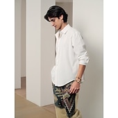 cheap Luxury Linen Shirts-10% Linen Button-Down Men&#039;s Shirt Linen Shirt White Pink Navy Blue Long Sleeve Solid Color Collar Spring &amp; Summer Casual Daily Clothing Apparel