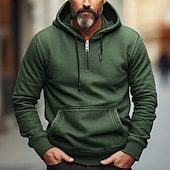 abordables sudaderas basicas hombre-Hombre Sudadera Sudadera con capucha y cremallera de un cuarto Negro Verde Ejército Azul Marino Marrón Con Capucha Plano Bolsillo Deporte Diario Festivos Poliéster Ropa de calle Fresco Casual
