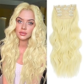 voordelige Clip-in-extensies-Synthetische uitbreidingen Klemmen Synthetisch haar Lang Haarextensies Clip-in 4 stuks Zacht Hittebestendig Pluizig Dames