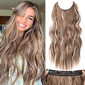cheap Clip in Extensions-Hair Extensions 20 Inch Long Wavy Blonde Hair Extensions with Invisible Wire Adjustable Size 4 Secure Clips in Hair Extensions for Women
