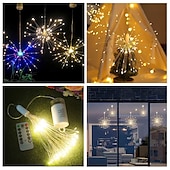 voordelige Batterij String Lights-0,3 m Verlichtingsslingers Kerst Starburst-verlichting 90/120/150/180/200 LEDs EL Warm wit Koel wit Blauw Vuurwerk / Starburst Lights Bruiloft Kerst decoratie Patio 5 V