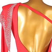 halpa Latinalaistanssiasut-tanssi salsa latinalainen tanssimekko puhdasvärinen liitos kristallit / strassit naisten suoritusharjoittelu pitkähihainen chinlon spandex