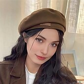 billige Hatter-1 stk trendy tilfeldig brun britisk beret med bokstav lappet for kvinner høst vinter maler fedorahatt