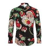 billiga Jultomtens outfit-jul herr jultomten tryckta skjortor jultomten ledig långärmad daglig klädsel gå ut hösten &amp;amp; vinter turndown tryck button-down gul röd lila grön 4-vägs stretchtyg