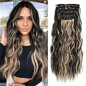 voordelige Clip-in-extensies-Synthetische uitbreidingen Klemmen Synthetisch haar Lang Haarextensies Clip-in 4 stuks Zacht Hittebestendig Pluizig Dames
