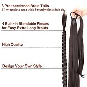abordables Queue-de-cheval-Extension de queue de cheval longue tressée avec attache de cheveux élastique droite et élégante, extensions de cheveux tressés, queue de cheval, morceau de cheveux synthétiques doux et naturels pour