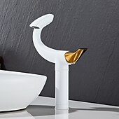 abordables Classiques-Robinet de lavabo de salle de bain incurvé pour vasque, robinets de bain à un trou à poignée unique avec interrupteur d&#039;eau chaude et froide, valve en céramique à l&#039;intérieur