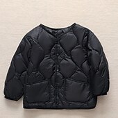 cheap Girl&#039;s Downs &amp; Puffer Jacket-Kids Girls&#039; Puffer Jacket Solid Color Active Button School Coat Outerwear 3-10 Years Spring Black White Yellow