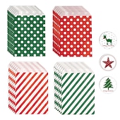 economico Adesivo-24 pezzi, sacchetti di caramelle natalizie, sacchetti di carta kraft in twill ondulato rosso e verde, sacchetti regalo per feste di Natale, inclusi set di adesivi, navidad, decorazioni natalizie,