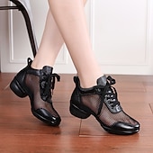 abordables Chaussures de danses latines-Femmes Chaussures de danse latine Chaussures d&#039;Entraînement de Danse Danse en Ligne Performance Intérieur Cha-Cha Chaussures de confort Semelle fendue Talon Épais Blanc nacré Lumineux Noir Noir