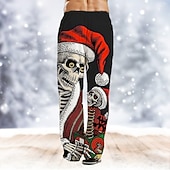 お買い得  面白いクリスマス衣装-クリスマスハワイアンパンツ 男性用 おかしい スカル パンツ 巾着ゴムウエスト カジュアル パーティーイブニングウェア クリスマスパーティー ビーチウェア ストレートレッグパンツ 3Dプリント ブラック ブルー グリーン