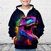 billiga Pojkens 3D-djur-Pojkar 3D Dinosaurie Huvtröja Kappa Ytterkläder Långärmad 3D-tryck Höst Vinter Mode Streetwear Häftig Barn 3-12 år Utomhus Ledigt Dagligen Normal