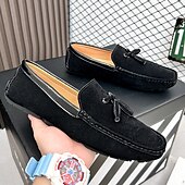 cheap Men&#039;s Slip-ons &amp; Loafers-Men&#039;s Orange and Blue Suede Driving Loafers with Tassel Detail and Non-Slip Rubber Sole - Stylish and Comfortable for Casual and Driving Wear