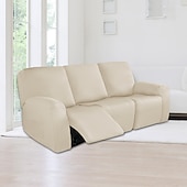 abordables Funda para sillón reclinable-Fundas reclinables impermeables, funda de sofá suave antideslizante color burdeos con bolsillo para sofá de 1/2/3/4 plazas, protector de muebles reclinables de jacquard elástico de licra lavable para