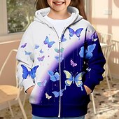 voordelige Meisje&#039;s 3D-tekenfilm-Voor meisjes 3D Heelal Vlinder Trui met capuchon Jas Overkleding Lange mouw 3D-afdrukken Herfst Winter Actief Modieus leuke Style Kinderen 3-12 jaar Buiten Casual Dagelijks Normale pasvorm