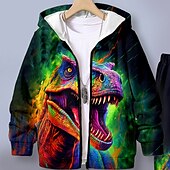 levne 3D zvířata pro chlapce-Chlapecké 3D Dinosaurus Mikina a kalhoty Sada Dlouhý rukáv 3D tisk Podzim Zima Aktivní Módní Chladný Polyester Děti 3-12 let Venkovní ulice Dovolená Běžný