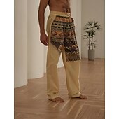 お買い得  家-男性用 カラーブロック 牛 グラフィック リネンパンツ ズボン バギーパンツ ミディアムウエスト ストリートファッション ハワイアン デザイナー カジュアル 日常 祝日 ドローストリング 弾性ウエスト 3Dプリント 秋 春夏 3Dプリント ブルー グリーン カーキ色