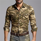 economico camicie western da uomo-Per uomo Camouflage Camicia Camicia occidentale Camicia da cowboy Manica lunga Informale Da tutti i giorni Per uscire Fine settimana Autunno inverno Collo ripiegabile Tasche Stampa Bottone giù Verde