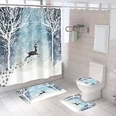 levne Christmas Bath-vánoční koupelnový sprchový závěs, vánoční ozdobný závěs s 12 háčky