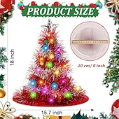 cheap Santa Hat &amp; Accessories-Christmas Hat 2 Pack Light Up Christmas Hats Funny Santa Hat with Tinsel 30 LED Colorful Lights Poms Christmas Costume Accessories for Adults Kids Xmas Tree Hat Holiday Party Theme Hats
