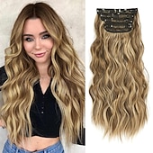 voordelige Clip-in-extensies-Synthetische uitbreidingen Klemmen Synthetisch haar Lang Haarextensies Clip-in 4 stuks Zacht Hittebestendig Pluizig Dames