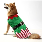 tanie Dla zwierząt domowych-Zielony elf świąteczny wygodna ciepła w paski kamizelka na wesele przyjęcie uroczy świąteczny prezent dla psów
