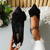 cheap Women&#039;s Flats-Women&#039;s Black Pointed Toe Flats with Bow – Elegant Slip-On Loafers for Ladies, Comfortable Casual Shoes for Work, Office, and Daily Wear