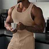 billige Treningsskjorter uten armer-Herre Singleter Vest topp Underskjorte Ermeløs skjorte Ermeløs Crew-hals Sommer عادي Mote Designer Muskel utendørs Ut på byen Treningssenter Svart Hvit Navyblå Topp T-skjorte for menn