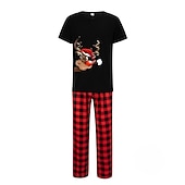 cheap Christmas Family Pajamas-Family Christmas Family Pajamas Pajamas Graphic Plaid Pajamas Cute Christmas Pajamas School Print Colorblock Black White Long Sleeve Mommy And Me Outfits Active Matching Outfits