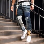 お買い得  スリム-カラーブロック 格子柄 ビジネス カジュアル 男性用 3Dプリント スーツ パンツ アウトドア デイリーウェア ストリートウェア ポリエステル ネイビーブルー ロイヤルブルー ブルー S M L ミディアムウエスト 弾性 パンツ