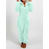 ieftine Îmbrăcăminte de dormit-pijama de pluș pentru femei, fleece, ureche de urs, hanorac roșu, pe lungime, căldură de iarnă, îmbrăcăminte confortabilă, îmbrăcăminte de dormit cu fermoar, ținute casual acasă, acasă