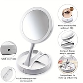 economico Gadget bagno-Specchio per il trucco pieghevole 1 pezzo con organizer per scatola portaoggetti con luce a LED, bifacciale 1x &amp; Specchio retrattile ingranditore 10x per tavolo, toeletta, cosmetici