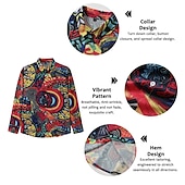 preiswerte Retro Vintage Druck-Herren Blumen Vintage Mehrfarbig Hemd Hawaiihemd Sommerhemd Aloha-Shirt Langarm Hemd Umlegekragen Vintage Designer Ethnischer Stil Urlaub Party Ausgehen Schwarz Wein Rote S M L