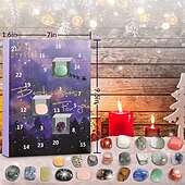זול לוח שנה של אדונט-לוח שנה לחג המולד, 24 יחידות קופסא עיוורת עפרות קריסטל לוח שנה אבאנט סלעים מינרלים מאובנים לוח שנה לבוא לילדים ולמבוגרים מתנות לחג המולד