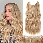 cheap Clip in Extensions-Hair Extensions 20 Inch Long Wavy Blonde Hair Extensions with Invisible Wire Adjustable Size 4 Secure Clips in Hair Extensions for Women