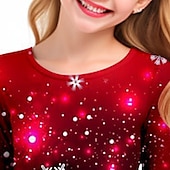 abordables Vestido con visión brillante en 3D-Girls &#039; 3D Copo Vestido Vestido de copo de nieve Manga Larga Impresión 3D Otoño Invierno Vacaciones Deporte Diario Estilo lindo Casual Hermosa Niños 4-12 años Vestido informal Vestido de una línea