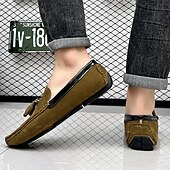cheap Men&#039;s Slip-ons &amp; Loafers-Men&#039;s Orange and Blue Suede Driving Loafers with Tassel Detail and Non-Slip Rubber Sole - Stylish and Comfortable for Casual and Driving Wear