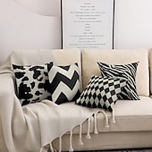 billiga geometrisk stil-svart vit dubbelsidigt kuddfodral 1 st mjukt kuddfodral kuddfodral örngott för soffa sovrum vardagsrum överlägsen kvalitet maskintvättbar utomhusdyna för soffa soffa stol