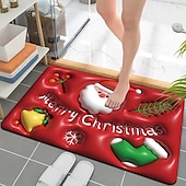 halpa Christmas Bath-kylpymatot, nopeasti kuivuva sisä-/ulkomattomatto, hyvää joulua joulupukki ylösalaisin riippuva punainen tausta kumi liukumaton imukykyinen ohut kynnysmatto kylpyhuoneeseen, makuuhuoneeseen, etuoveen,