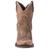 levne Biker Boots-pánské vintage hnědé kotníkové westernové boty z umělé kůže - nouzový povrch s vypletenými detaily, pohodlný blokový podpatek pro běžné i venkovní nošení