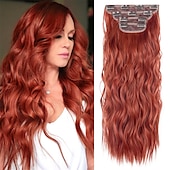 preiswerte Clip-in-Erweiterungen-Synthetische Erweiterungen Clips Synthetische Haare Lang Haar-Verlängerung Einclipsen 4 Stück Weich Hitze Resistent Flauschige Damen