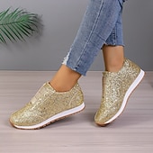economico Sneakers da donna-sneakers slip-on glitterate dorate da donna – scarpe casual da passeggio scintillanti per la moda e l'uso quotidiano