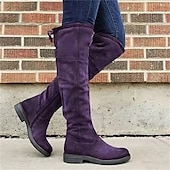 baratos Cowboy &amp; Western Boots-botas femininas de camurça roxas acima do joelho com salto baixo - elegantes e confortáveis para uso casual no inverno