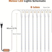 olcso Hálózatra csatlakoztatható elektronika-led eső esőlámpák 11,8 hüvelyk 8 cső 144 led eső csepp fények kültéri jégcsap hó meteor zuhany fények karácsonyi esküvői party ünnepi kert dekoráció
