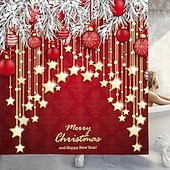 levne Christmas Bath-vánoční koupelnový sprchový závěs, vánoční ozdobný závěs s 12 háčky