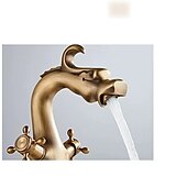 economico Classici-rubinetto per lavabo da bagno per vasca, novità stile lungo a forma di drago con montaggio esterno rubinetti per vasca da bagno alti con due maniglie e un foro in ottone antico