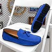 cheap Men&#039;s Slip-ons &amp; Loafers-Men&#039;s Orange and Blue Suede Driving Loafers with Tassel Detail and Non-Slip Rubber Sole - Stylish and Comfortable for Casual and Driving Wear