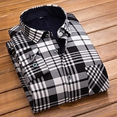 preiswerte Herren-Oberhemden-Herren Oberhemd Kariertes Hemd trachtenhemd Kragenhemd Fleece-Shirt Knopfhemd Overshirt Plaid / Karomuster Hochzeit Party A B C D Langarm Quadratischer Ausschnitt Winter Bekleidung Warm