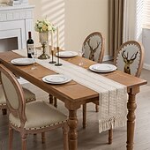 economico Runner da tavolo-Runner da tavolo in misto cotone e lino decorazione per il tavolo da pranzo, runner da tavolo in stile rustico con bandiera da tavolo per cene di nozze e feste
