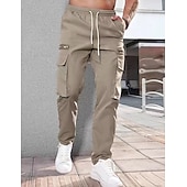 voordelige Cargobroeken-Voor heren Cargohosen Cargo-broek Zak Trekkoord Elastische taille Effen Comfort Ademend Buiten Dagelijks Uitgaan Modieus Casual Donker kaki Zwart